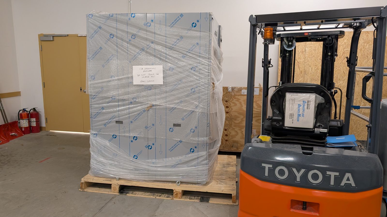Tuttnauer 66C autoclave delivered on pallet at University of Calgary Faculty of Veterinary Medicine